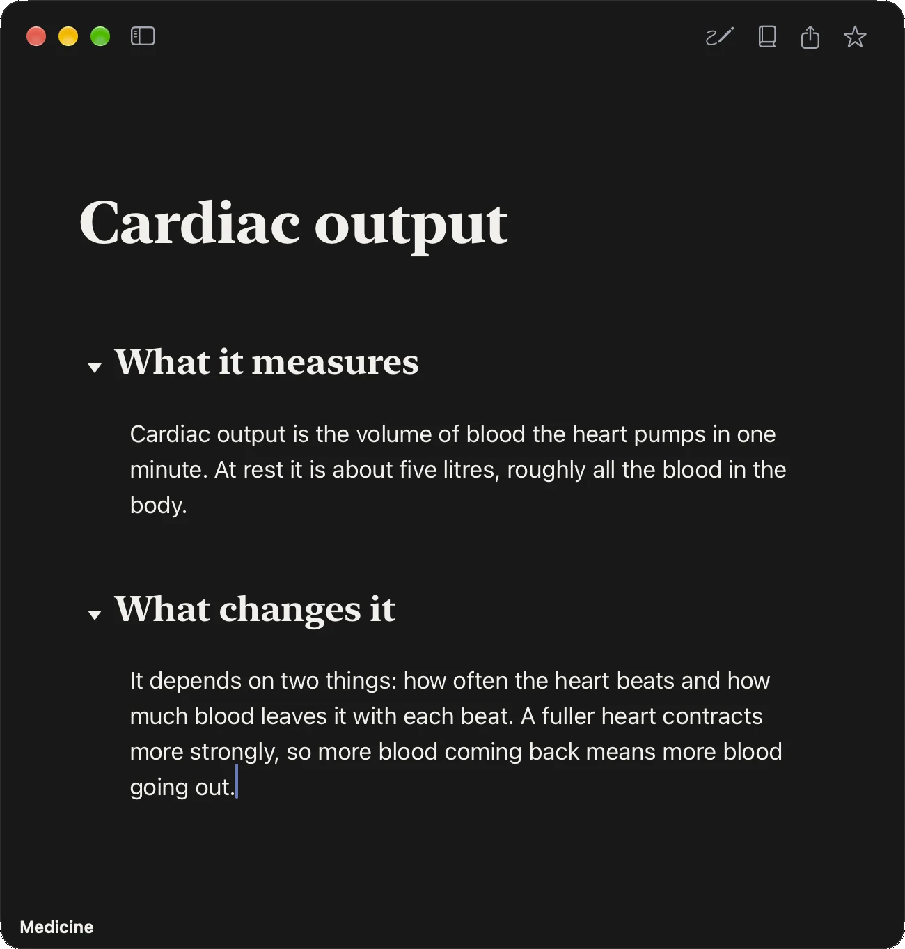 A simple note with a title, two headings and text